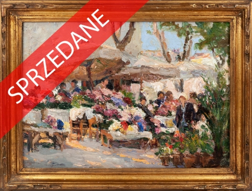 Édouard Bouillière "Targ kwiatowy" , malarstwo francuskie, postimpresjonizm