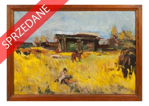Jan Szkaradek "Pejzaż wiejski", 1990 r.