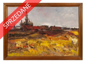 Jan Szkaradek "Pejzaż z cerkwią", 1990 r.