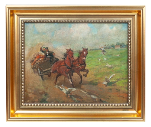 Antoni Trzeszczkowski „Rushing horses”, antique Warsaw, antique paintings, Galeria Żak, art, antiques