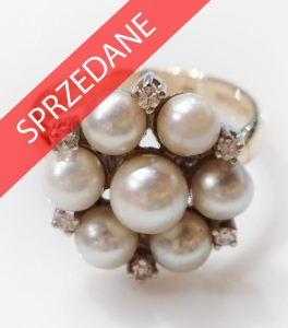 Pierścionek z perłami i diamentami, Drijfhout,  Holandia, poł. XX w.  