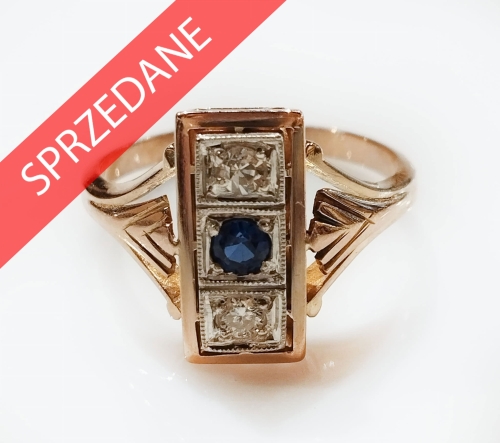 Pierścionek z szafirem i brylantami, Warszawa, lata 1963 - 1986
, antyki Warszawa, skup antyków, dawna biżuteria, antyki, Galeria Żak