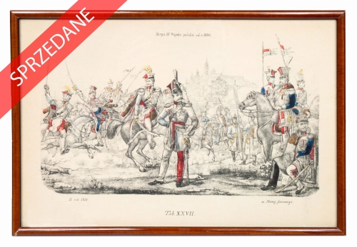Karol Wawrosz, Z serii III „Wojsko polskie od roku 1800”, ok. 1890 r. , malarstwo polskie, dzieła sztuki, dawne grafiki, patriotyczne malarstwo, antyki Warszawa