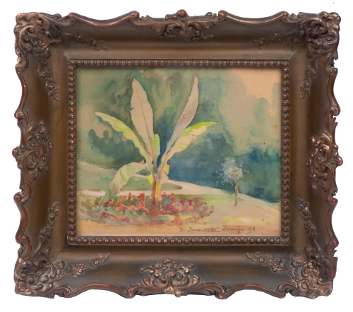 Bronisław Rychter-Janowska "Garden in Trenčín", 1898 , antique Warsaw, antique paintings, Galeria Żak, art, antiques