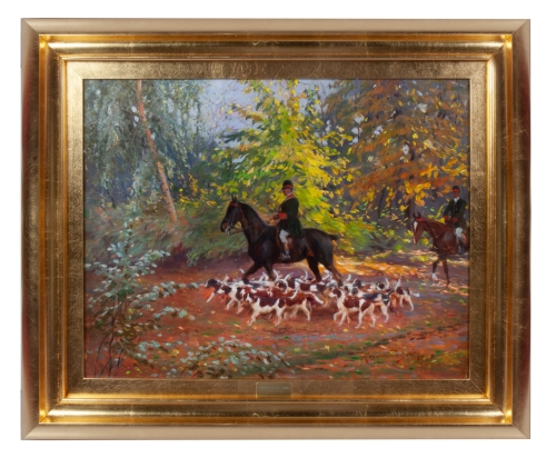 Zygmunt Rozwadowski "Par force hunting", 1908 , antique Warsaw, antique paintings, Galeria Żak, art, antiques