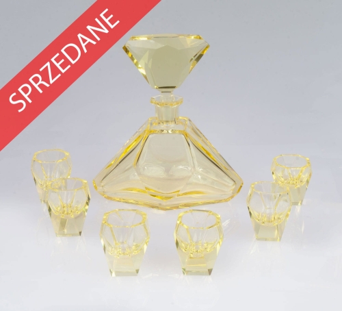 Zestaw do alkoholi Art Deco, Moser, Karlsbad, lata 30. XX w., antyki Warszawa, skup antyków, dawne szkła, stare szkła, szkła antyczne, antyki, Galeria Żak