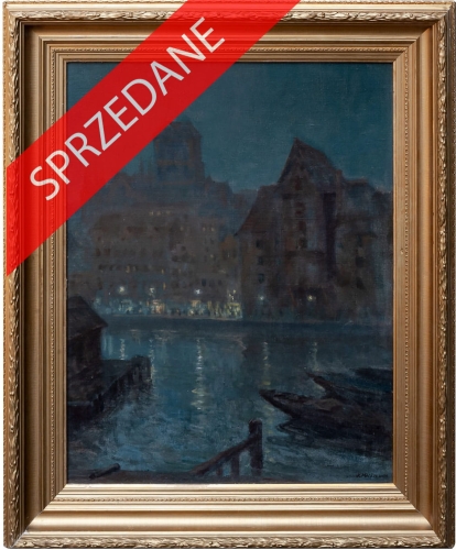 Konstanty Mackiewicz "Nokturn nad Mołtawą" malarstwo dawne, malarstwo aukcyjne, antyki Warszawa, skup antyków, Galeria Żak