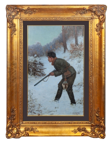 Kazimierz Zadrazil „Hunting”, 1931 , antique Warsaw, antique paintings, Galeria Żak, art, antiques