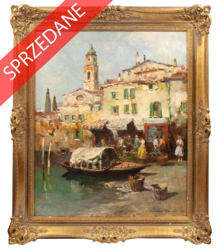 Herman Schmidtmann “W porcie”, antyki Warszawa, skup antyków, dawne malarstwo, malarstwo aukcyjne, malarstwo polskie, Galeria Żak