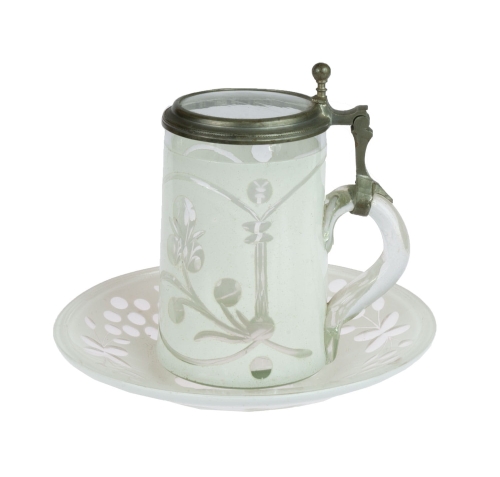 Mug with saucer, 19th century , antique Warsaw, antique home decorations, Galeria Żak, art, glass