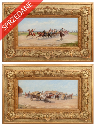 Alfred Steinacker "Wyjazd na targ" , antyki, malarstwo dawne, obrazy aukcyjne, galeria żak