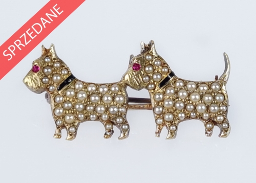 Broszka ze sznaucerami, antyki Warszawa, skup antyków, dawna biżuteria, antyki, Galeria Żak