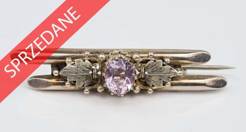 Broszka z ametystem, dawna biżuteria, antyki, antyki Warszawa, skup antyków