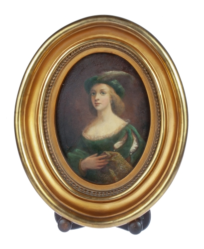 Joanna Wyszomirska-Tiunin “lady in a hat with a feather”, antique Warsaw, antique paintings, Galeria Żak, art, antiques
