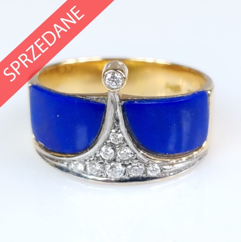 Pierścionek z brylantami i lapisem lazuli , antyki Warszawa, skup antyków, dawna biżuteria, antyki, Galeria Żak