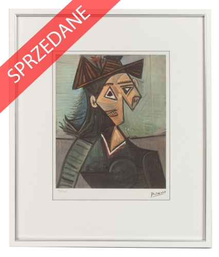 Pablo Picasso 
“Portret kobiety w kapeluszu z kwiatami”, antyki Warszawa, skup antyków, dawne malarstwo, malarstwo aukcyjne, malarstwo polskie, Galeria Żak