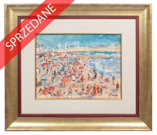 Józef Popczyk “Na plaży” , antyki Warszawa, skup antyków, dawne malarstwo, malarstwo aukcyjne, malarstwo polskie, Galeria Żak