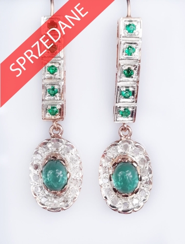 Kolczyki ze szmaragdami i brylantami , antyki Warszawa, skup antyków, dawna biżuteria, antyki, Galeria Żak