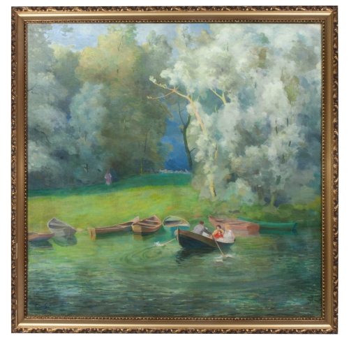 Franciszek Cieśla “Cruise on a summer day” , antique Warsaw, antique paintings, Galeria Żak, art, antiques