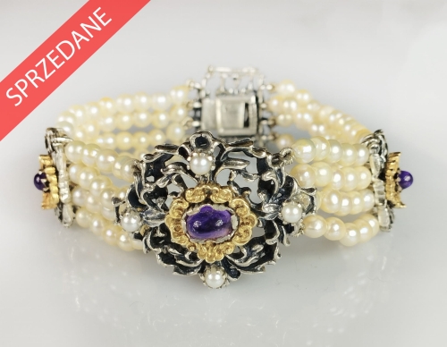 Bransoletka z ametystami i perłami , antyki Warszawa, skup antyków, dawna biżuteria, antyki, Galeria Żak