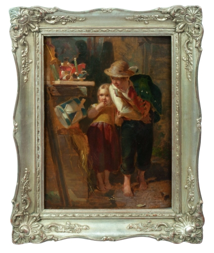 Italian school "Children and Mouse", late 19th century  , antique Warsaw, antique paintings, Galeria Żak, art, antiques