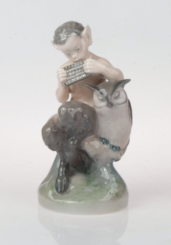 Christian Thomsen "Faun z sową", Royal Copenhagen, 1957 r. , antyki Warszawa, skup antyków, porcelana, stara porcelana, Galeria Żak