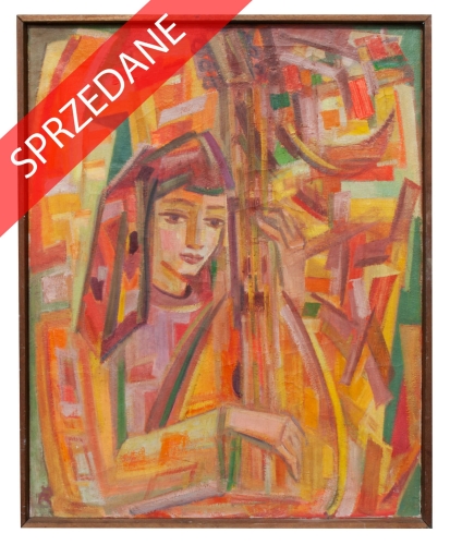 Czekaj Franciszek “Dziewczyna z mandoliną”, antyki Warszawa, skup antyków, dawne malarstwo, malarstwo aukcyjne, malarstwo polskie, Galeria Żak