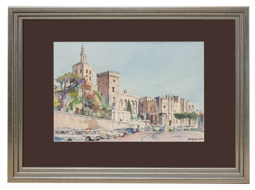 Franciszek Klejne “The Palais des Papes in Avignon” 1990 , antique Warsaw, antique paintings, Galeria Żak, art, antiques
