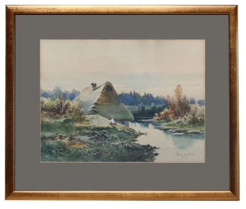 Karol Grzybowski “Odpoczynek nad wodą”, antyki Warszawa, skup antyków, dawne malarstwo, malarstwo aukcyjne, malarstwo polskie, Galeria Żak