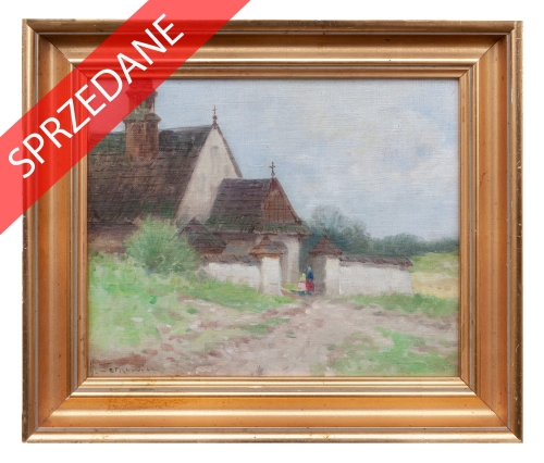 Adam Setkowicz "Wiejski kościółek" 
, antyki Warszawa, skup antyków, dawne malarstwo, malarstwo aukcyjne, malarstwo polskie, Galeria Żak