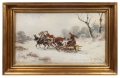 Jan Wolski pair of paintings ”On the road to hunting” “Wolves attack”  , antique Warsaw, antique paintings, Galeria Żak, art, antiques