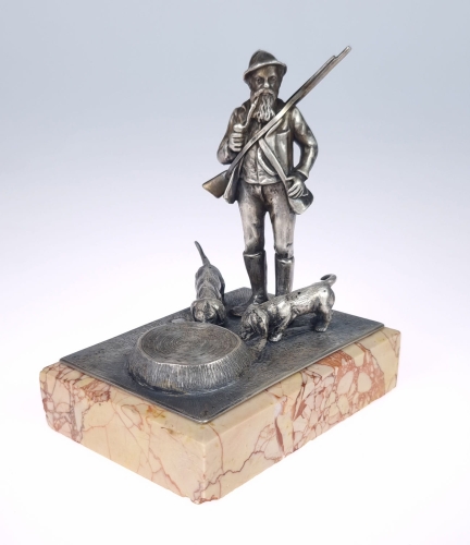 “Hunter with dachshunds” 19th century, antique Warsaw, silver, old silver, Galeria Żak, art, antiques