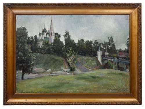 Władimir Aleksandrowicz “W parku z widokiem na cerkiew” 1985 r., antyki Warszawa, skup antyków, dawne malarstwo, malarstwo aukcyjne, malarstwo