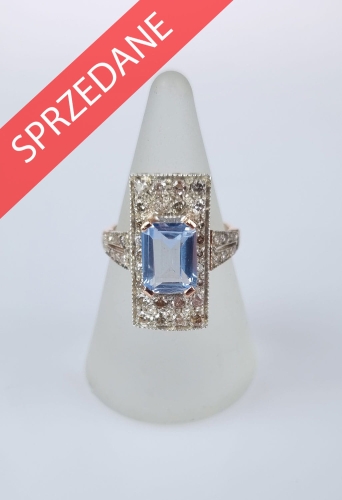 Pierścionek z topazem i diamentami , antyki Warszawa, skup antyków, dawna biżuteria, antyki, Galeria Żak