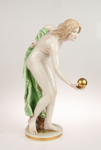 Girl with the ball, Walter Schott, Scheibe-Alsbach, Germany, after 1905 , antique Warsaw, antique porcelain, old porcelain, Galeria Żak, art, antiques