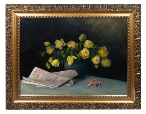 Wacław Teofil Radwan “Martwa natura z różami”, antyki Warszawa, skup antyków, dawne malarstwo, malarstwo aukcyjne, malarstwo polskie, Galeria Żak