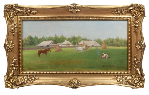 Stanisław Fabijański “Alfredówka - Majdan Średni” 1898 r. , antyki Warszawa, skup antyków, dawne malarstwo, malarstwo aukcyjne, malarstwo polskie, Galeria Żak