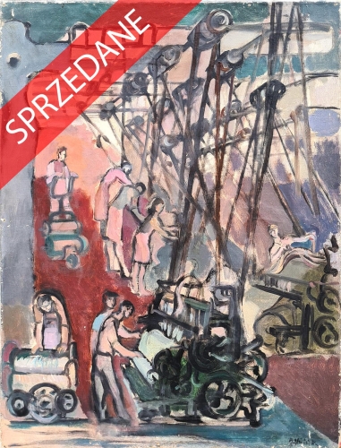 Jadwiga-Uminska-„Praca-w-przedzalni-,-malarstwo-aukcyjne,-galeria-Warszawa,-skup-obrazow,-malarstwo-wspolczesne,-galeria-Zak,-antyki-Warszawa.jpg