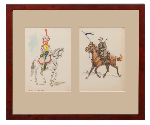 Ignacy Matuszczak “Trumpeter of the 2nd Uhlan Regiment from 1812” and “Uhlan of the 2nd Grochów Uhlan Regiment”, antique Warsaw, antique paintings, Galeria Żak, art, antiques
