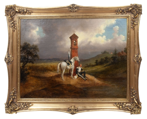 Adam Wiktor Malinowski “Uhlan at the Chapel”  , antique Warsaw, antique paintings, Galeria Żak, art, antiques