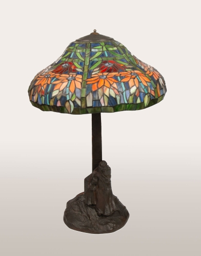 Lampa gabinetowa, Adolf Joseph Pohl "Matka z dzieckiem", ok. 1900 r., brąz, antyki, Galeria Żak, lampa, oświetlenie stare lampy, antyki Warszawa