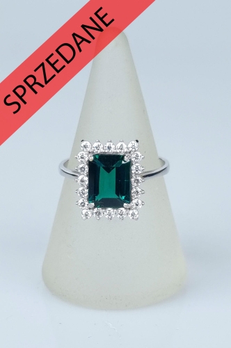 Pierścionek z brylantami i szmaragdem, antyki Warszawa, skup antyków, dawna biżuteria, antyki, Galeria Żak