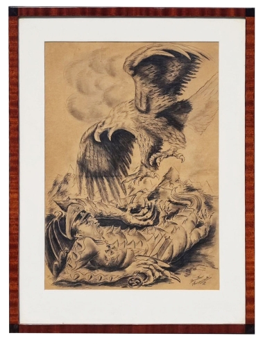 Stanisław Morawiecki “Orzeł pokonujący smoka”   , antyki Warszawa, skup antyków, dawne malarstwo, malarstwo aukcyjne, malarstwo polskie, Galeria Żak