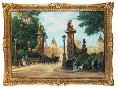 Wladysław Chmieliński "Wyjazd z Wilanowa", antyki Warszawa, skup antyków, dawne malarstwo, malarstwo aukcyjne, malarstwo polskie, skup obrazów