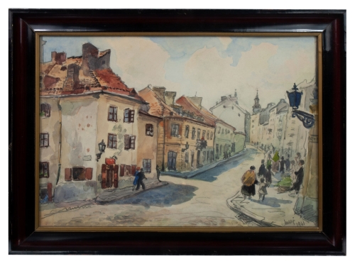 Aleksander Maj “Rybaki Street, Warsaw”, 1941   , antique Warsaw, antique paintings, Galeria Żak, art, antiques