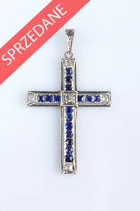 Krzyżyk z szafirami i diamentami 