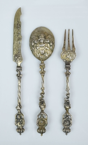 Sztućce "królewskie", XIX w., antyki Warszawa, skup antyków, dawne srebra, stare srebra, srebra antyczne, antyki, Galeria Żak, herb Pogoń