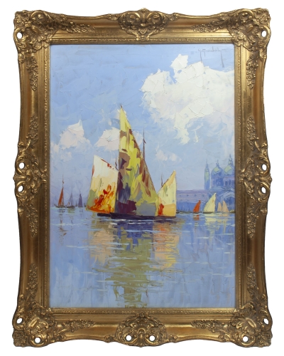 Christo Stefanoff “Boats”  , antique Warsaw, antique paintings, Galeria Żak, art, antiques