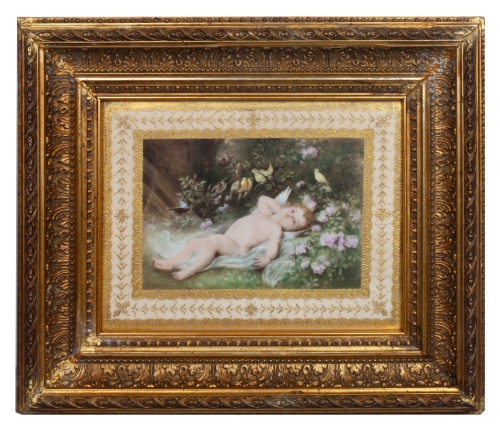 Plakieta “Putto wśród ptaków” , antyki Warszawa, skup antyków, porcelana, stara porcelana, Galeria Żak