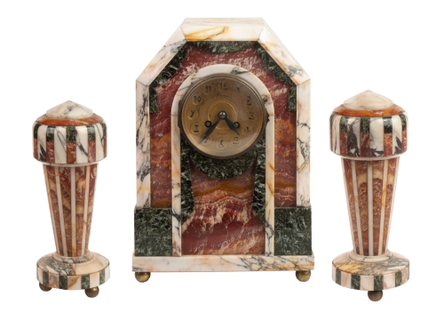 Zegar kominkowy, Francja, ok. 1920 r. , antyki Warszawa, skup antyków, antyczne dekoracje, Galeria Żak , zegar w marmurze, stare zegary, art deco